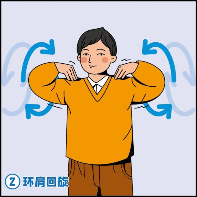 环肩回旋双手放于肩上,向前后旋转,活动肩关节.活动部位:肩关节.3.