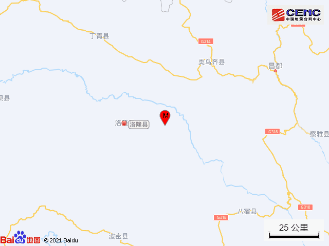 西藏昌都市洛隆县发生36级地震
