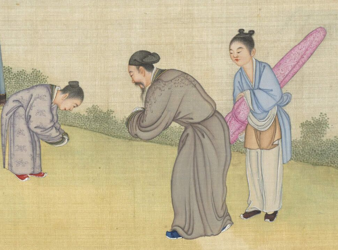 鞠躬作揖,祝他新年好.遇到亲朋好友你别跑.