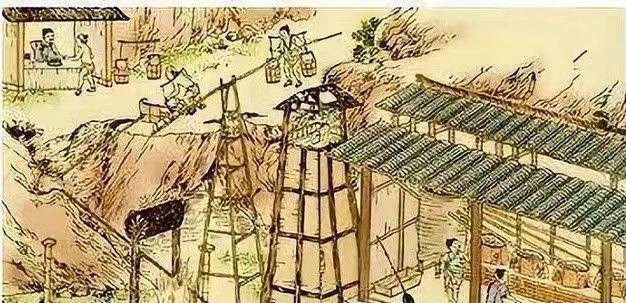 北宋时期出现了冲击式凿井法,使用人力让钻头在井底上下运动,在钻头的