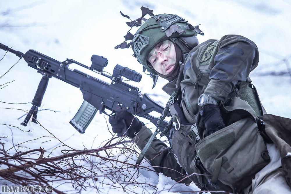 立陶宛陆军的标准步枪是g36e,这名军官的步枪下方还配备了40mm榴弹