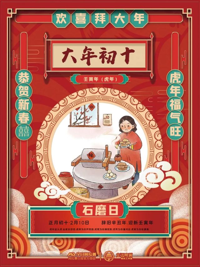 年俗海报大年初十石磨日