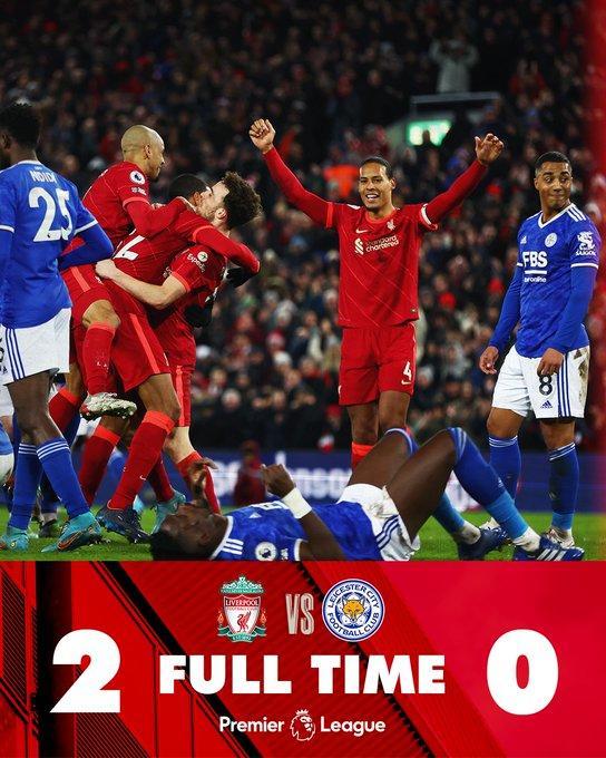 利物浦 英超-利物浦2-0莱斯特城，若塔梅开二度