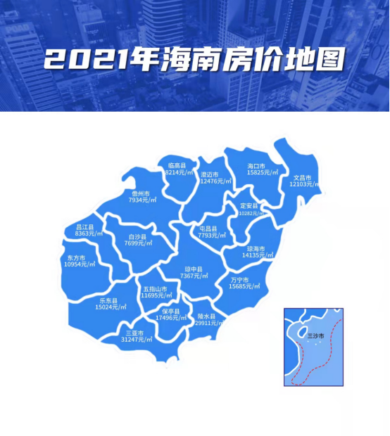 三亚全年房价保持在3字头,以31247元/㎡的均价成为全岛房价最高,陵水