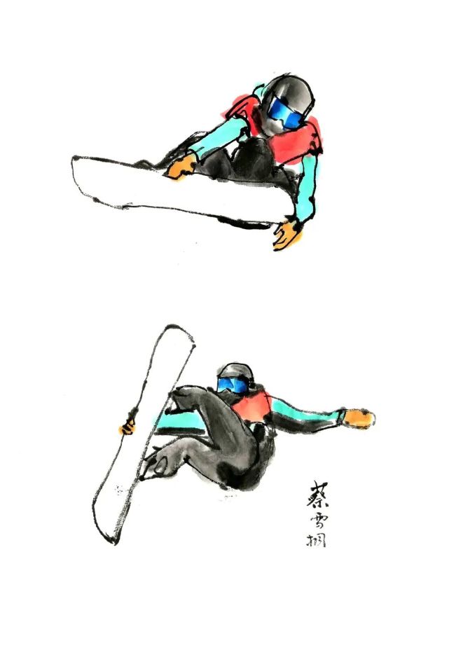 滑雪场景速写图片