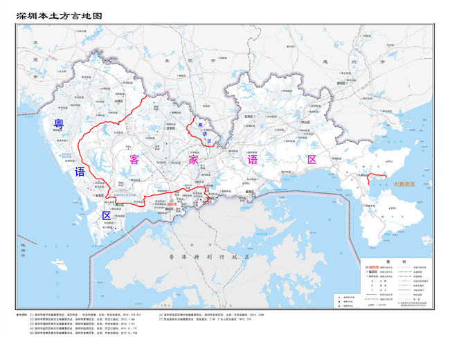 深圳本土方言地圖深圳客家方言的分佈在龍崗區的龍城街道,龍崗街道