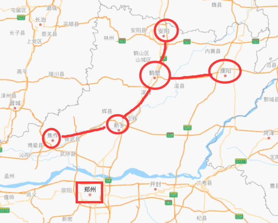 接安阳西南绕城高速,终点位于淇县庙口镇,连接鹤辉高速和安新高速鹤新
