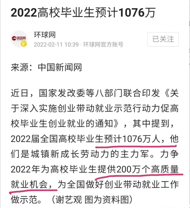 高校毕业生1076万只提供200万高质量就业机会网友理解出偏差