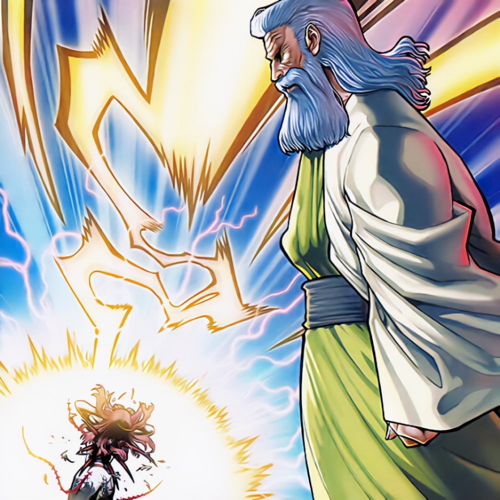 在神之通告这张卡中神老头使用雷击惩罚了圣女,并在神之宣告(游戏王中