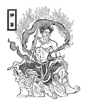 并且将恶鬼捆起来去喂老虎,后来人们为了驱鬼辟邪,就在大门上画上神荼