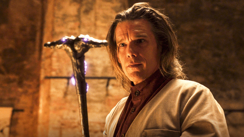 反派亚瑟·哈罗登场,并且拿着一根手杖,在末端还能看到刻有两个鳄鱼头