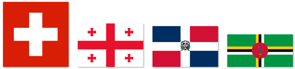 采用对称十字的有瑞士,格鲁吉亚,多米尼加和多米尼克.