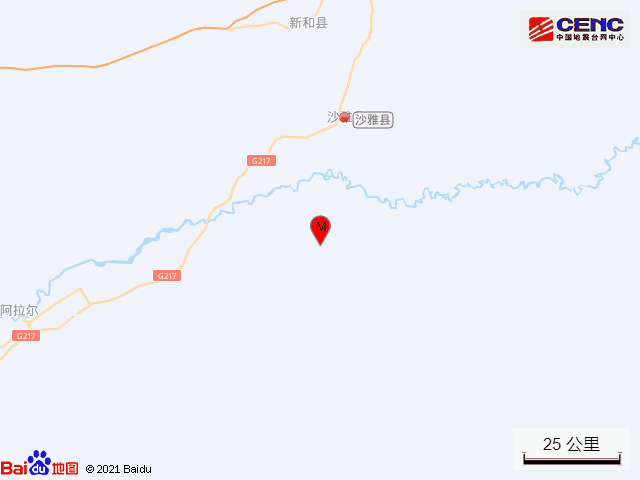 新疆阿克苏地区沙雅县发生31级地震