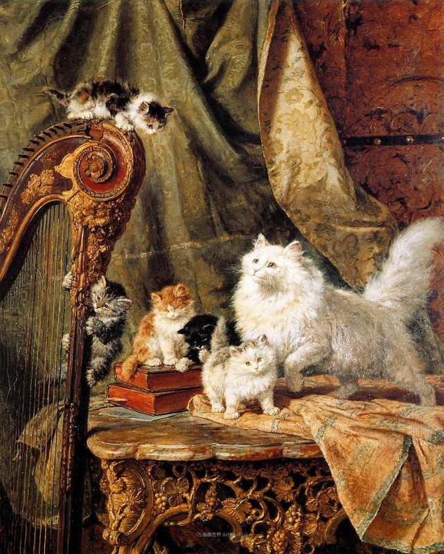 油画猫咪,荷兰画家亨丽埃特