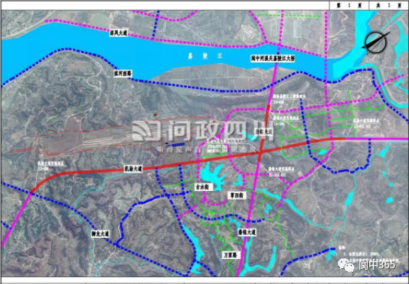 机场大道位于阆中江东新城片区,起点接阆仪营高速朱镇互通连接线,平行