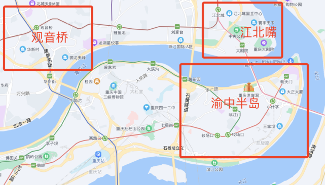 我整個地圖,大家就清楚了.首刷重慶,建議住哪裡?