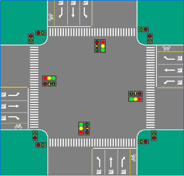 满屏灯控制通行规则交叉口机动车信号灯设置了左右转箭头灯和满屏灯时