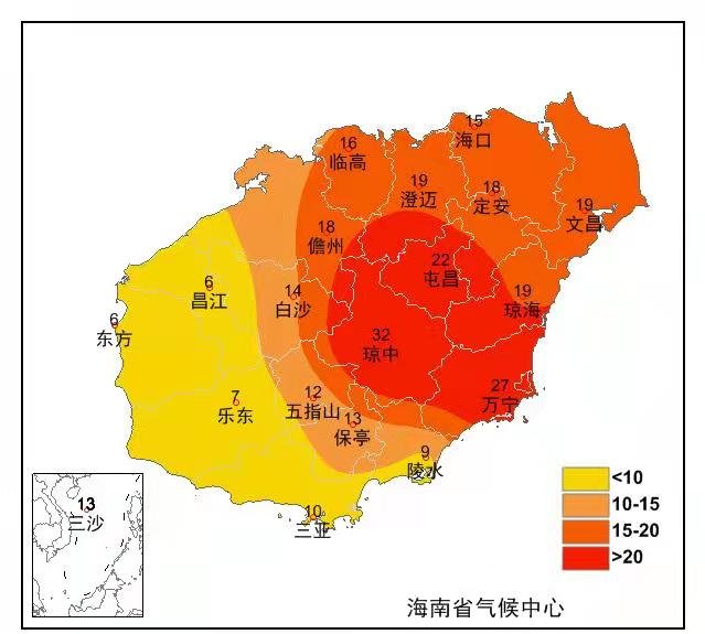 海南降水量分布图图片