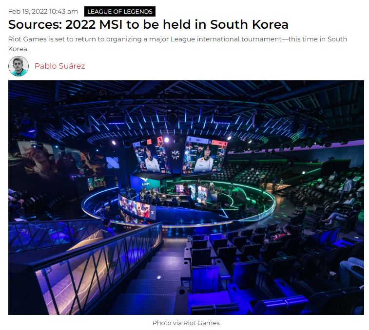 外媒爆料：2022MSI将在韩国举办语文阅读理解题都有病吧