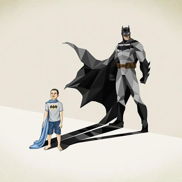 插画的影子投射孩子的梦想你的童年是否做过超级英雄梦