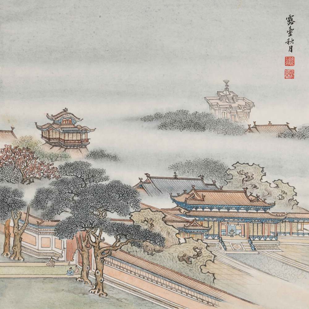 以界尺引线绘亭台楼阁牟雪松