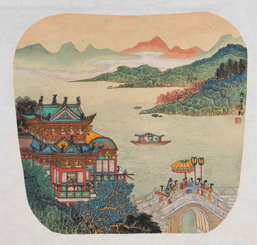 以界尺引线绘亭台楼阁牟雪松