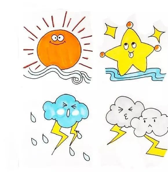 天气主题简笔画大全各种天气的小图标应有尽有