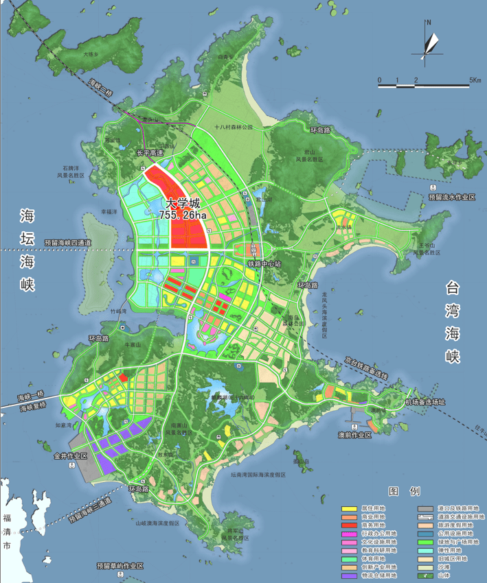 平潭大學城規劃示意圖時間來到了2022年,平潭大學城(兩岸高教園區)