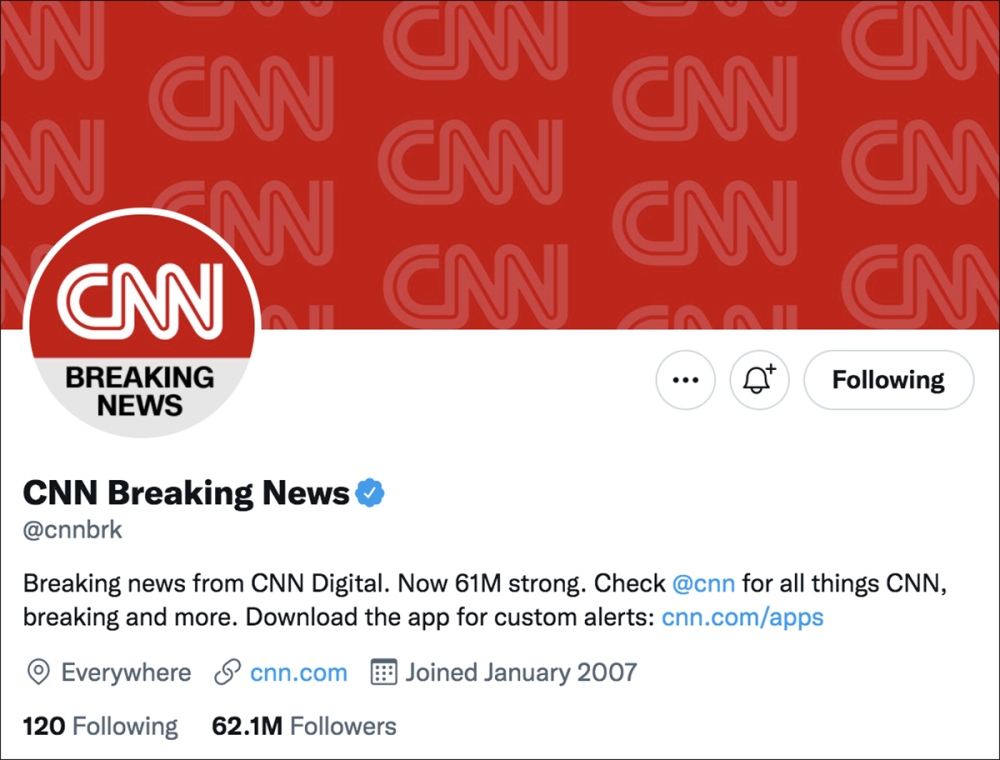 真正的cnn breaking news(cnn突發新聞)的推特賬號是@cnnbrk.