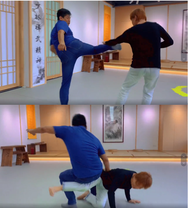 "火云邪神"梁小龙秀功夫!动作灵活不像74岁,快速卧倒拿腿踢人