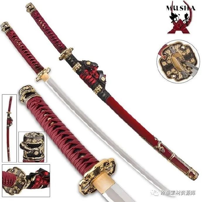 绘画素材武士刀画法参考学画画收藏
