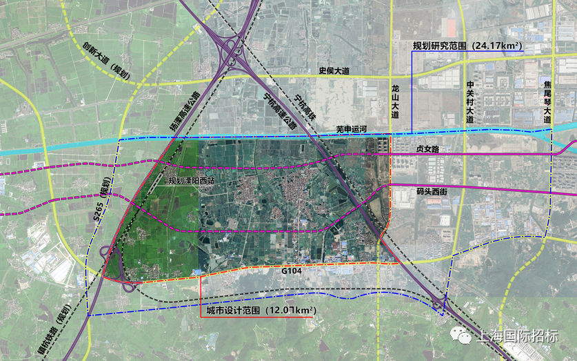 规划研究范围:东至焦尾琴大道,南至规划道路,西至s265,北至芜申运河