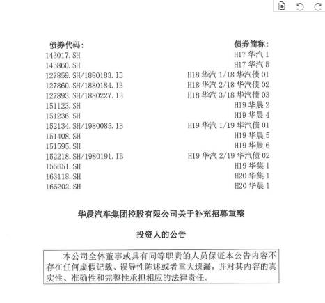 《华晨最新进展：补充重整投资人，或开始兑付违约债》