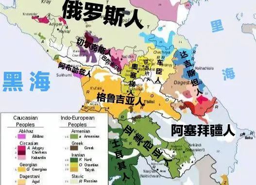 北麓尽为俄罗斯所有,南麓则分布着格鲁吉亚,阿塞拜疆,亚美尼亚等国