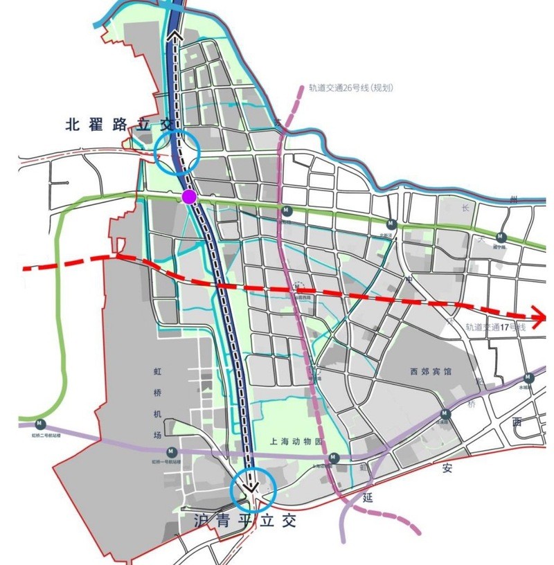 道路路网方面,东虹桥区域的绥宁路-友乐路-空港一路,淞虹路,剑河路等3