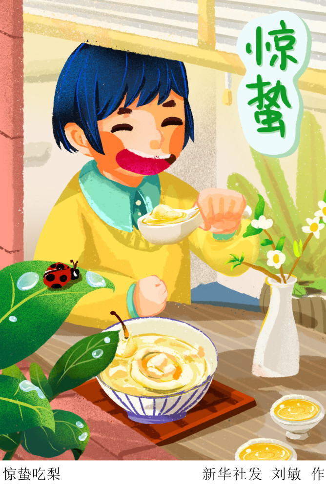图表插画二十四节气惊蛰惊蛰吃梨