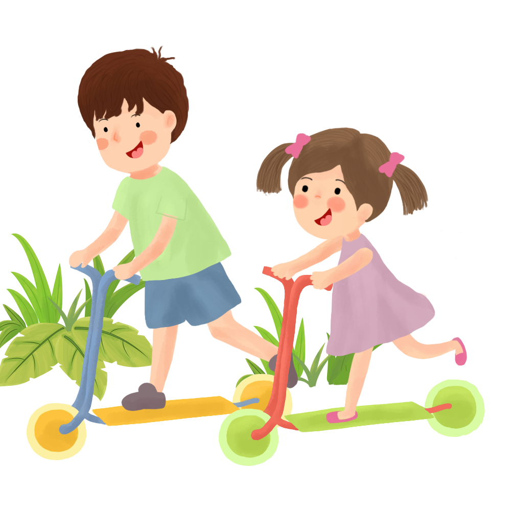 两名四五岁的小朋友骑着滑板车在大马路上你追我赶正值高峰时期他们竟