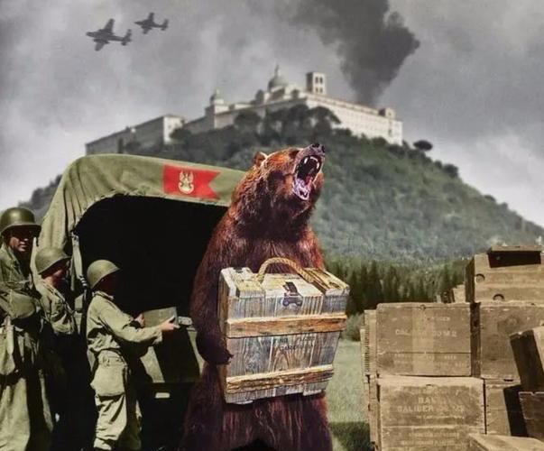 定为自己的吉祥物,士兵们制作了一枚抱着弹药的"熊大兵"形象的勋章,戴