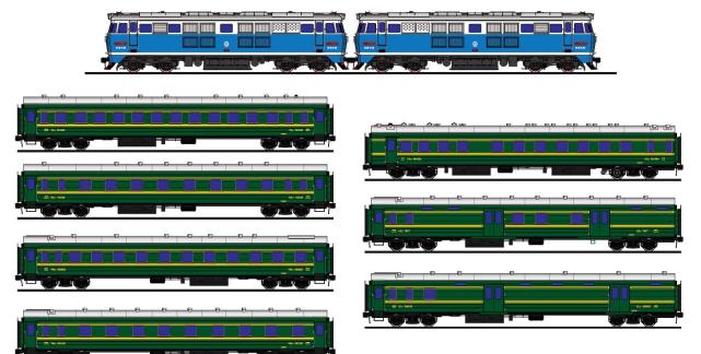 本廠長繪製的17次特快列車編組機車和車廂等比例側視圖1988年9月22日