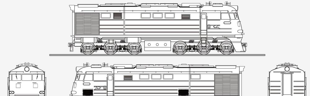 本廠長繪製的東風3型內燃機車素體三視圖本廠長繪製的22型客車車廂等