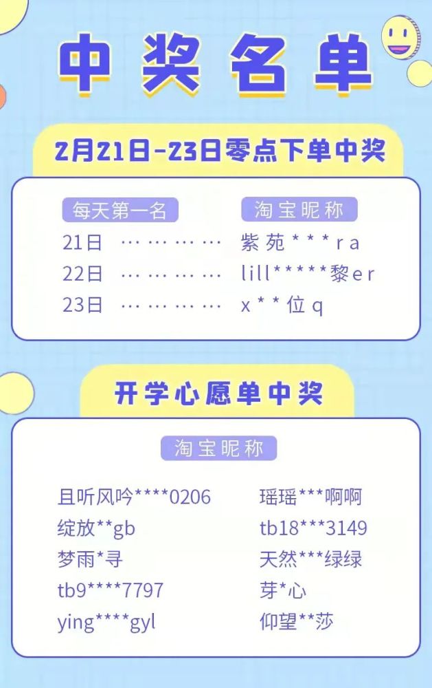 开学季淘宝活动中奖名单来咯