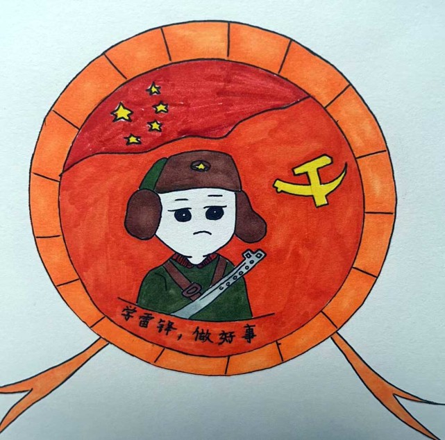 少先队员们用稚嫩的画笔绘制一枚枚精美的奖章,奖章上的雷锋激励着