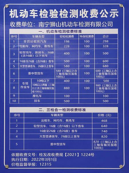 本月起南寧車輛年檢實行市場調節價多家檢測站小車年檢價格漲至300元