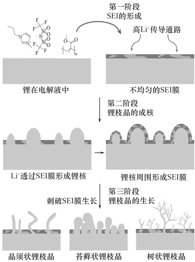 第一阶段为成膜阶段,即锂金属负极在充放电过程中,锂金属具有高度活泼