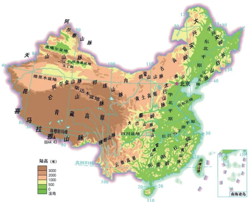 中國地形圖甘肅省處於我國季風區向非季風區的過渡地帶▲我國季風區