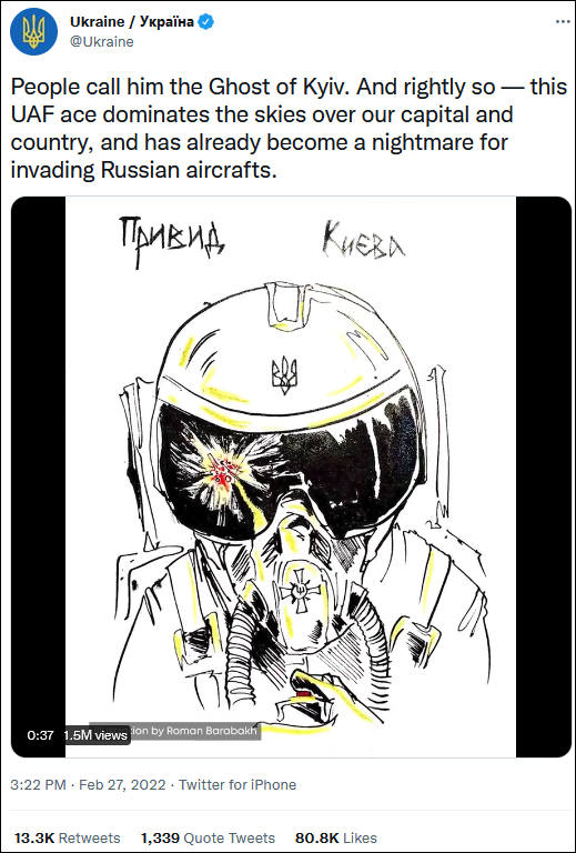 乌克兰官方宣传“基辅幽灵”假信息，推特“很宽容”歼20战机