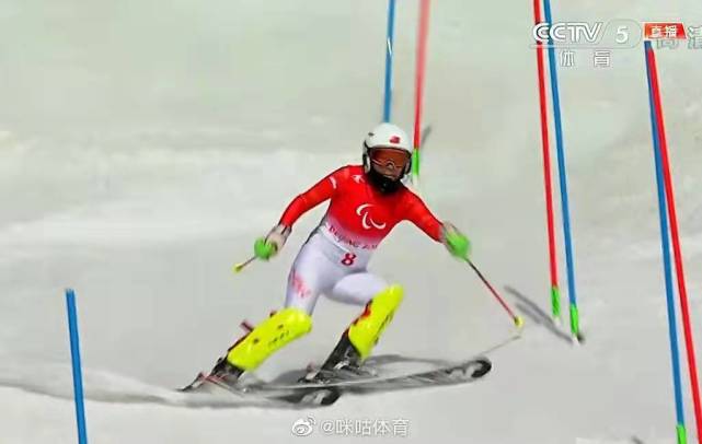 冬殘奧高山滑雪女子全能視障組比賽中,中國選手朱大慶以2:04.