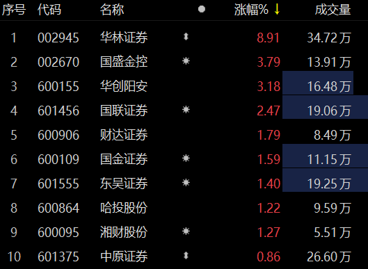 券商板塊拉昇走高華林證券漲近9