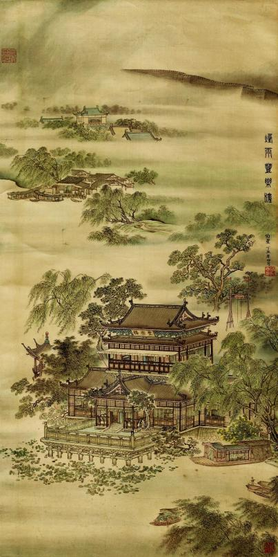 老傅画宋韵烟雨丰乐楼图