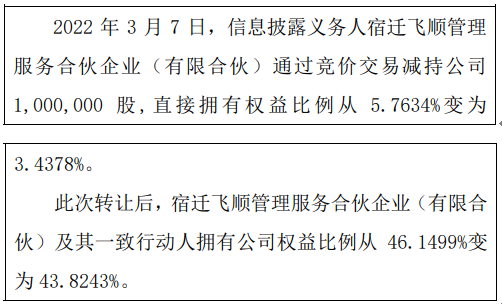 翔晟信息股东减持100万股权益变动后持股比例为344